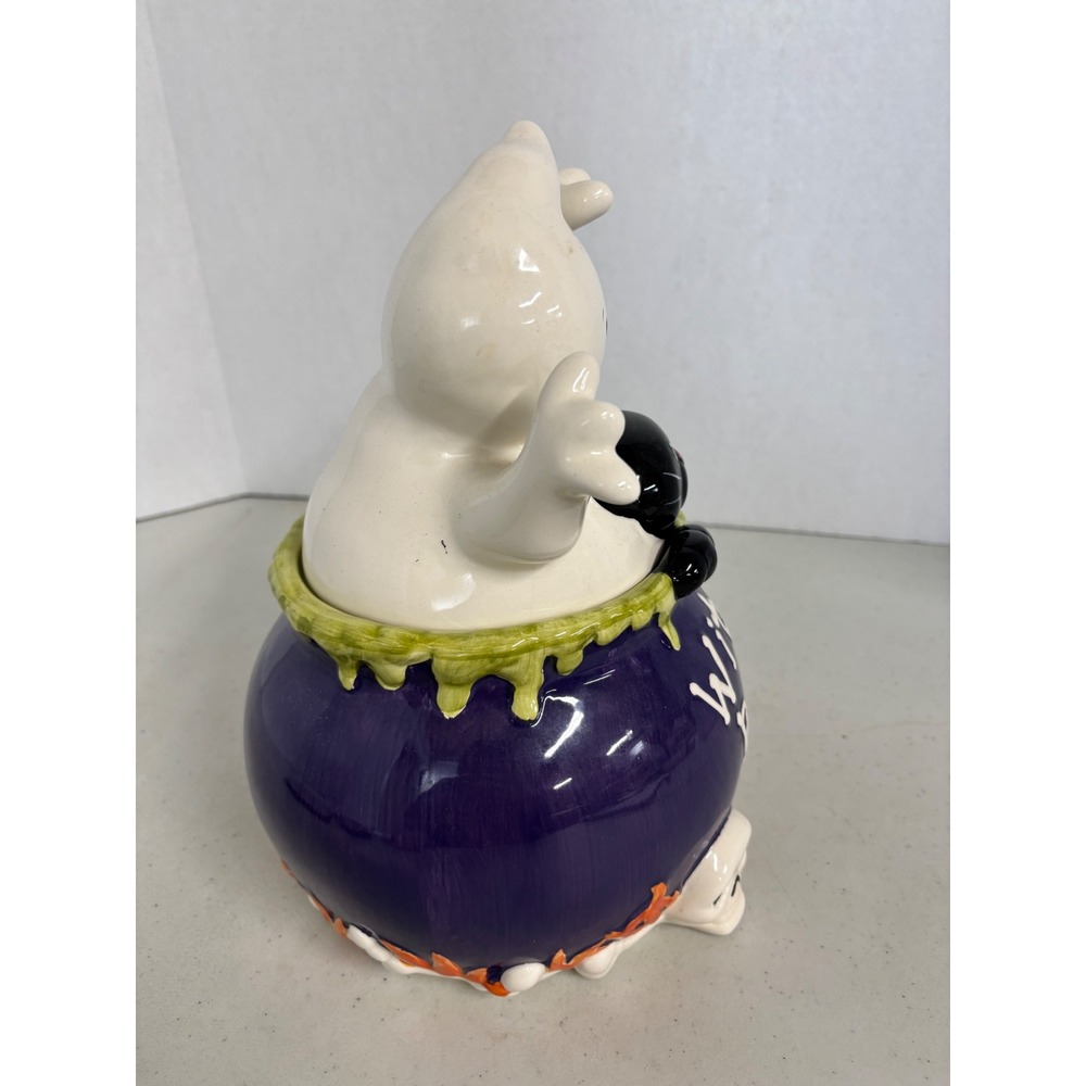 David's Cookies Halloween Ghost Black Cat Witch's Brew Cauldron Cookie Jar - Picture 4 of 7